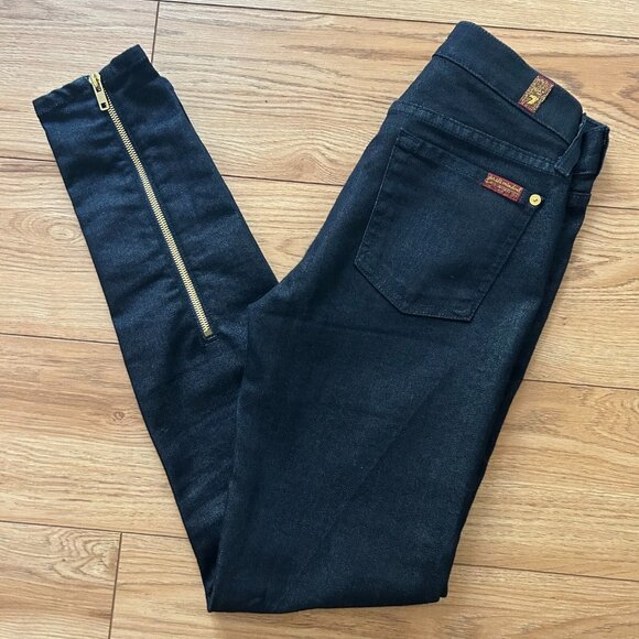 💙 7 For All Mankind Ankle Zip Skinny Jeans Women's 24 Dark Slim Stretch 10/10 - Picture 1 of 5